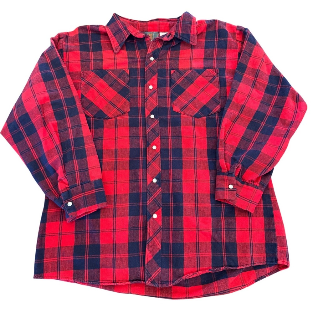 Hammill Mens Red Navy Blue Plaid Flannel Shirt Cotton Made in Canada Large